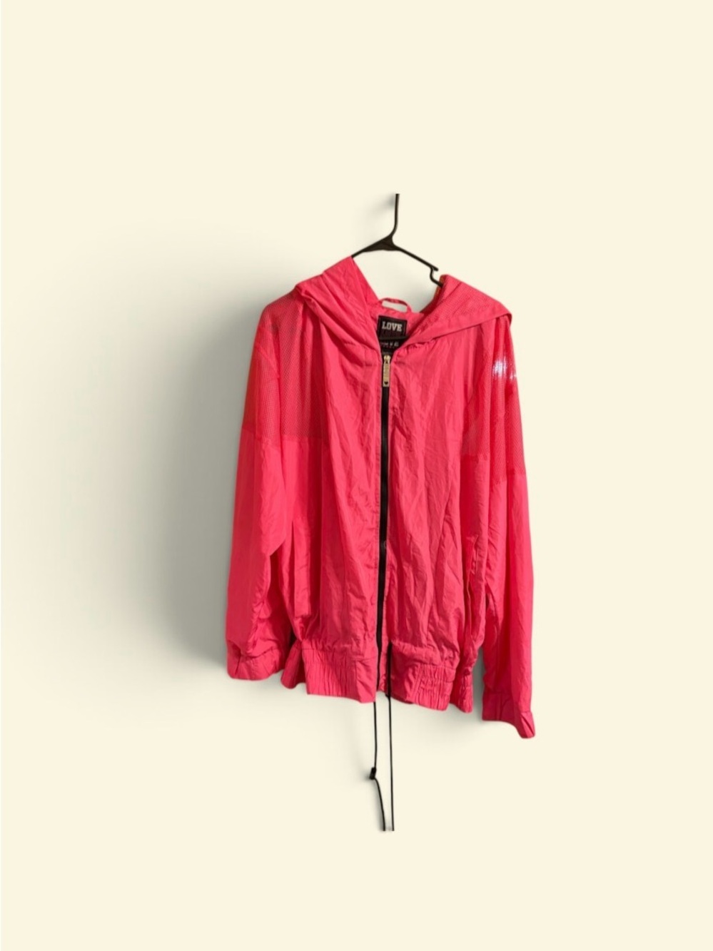 Love Bright Pink Hooded Windbreaker Jacket